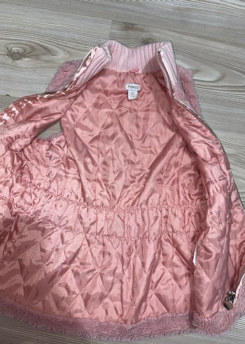Kız Çocuk Pembe Kürklü Triko Yelek - Görsel 4