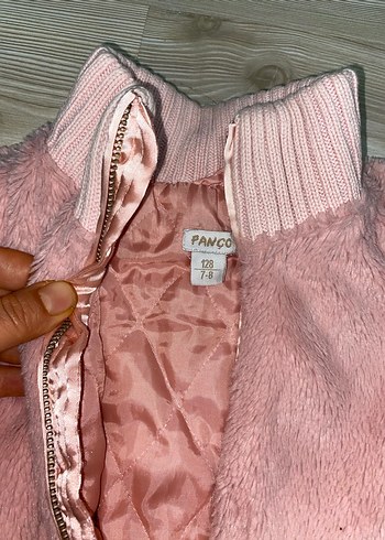 Kız Çocuk Pembe Kürklü Triko Yelek - Görsel 2