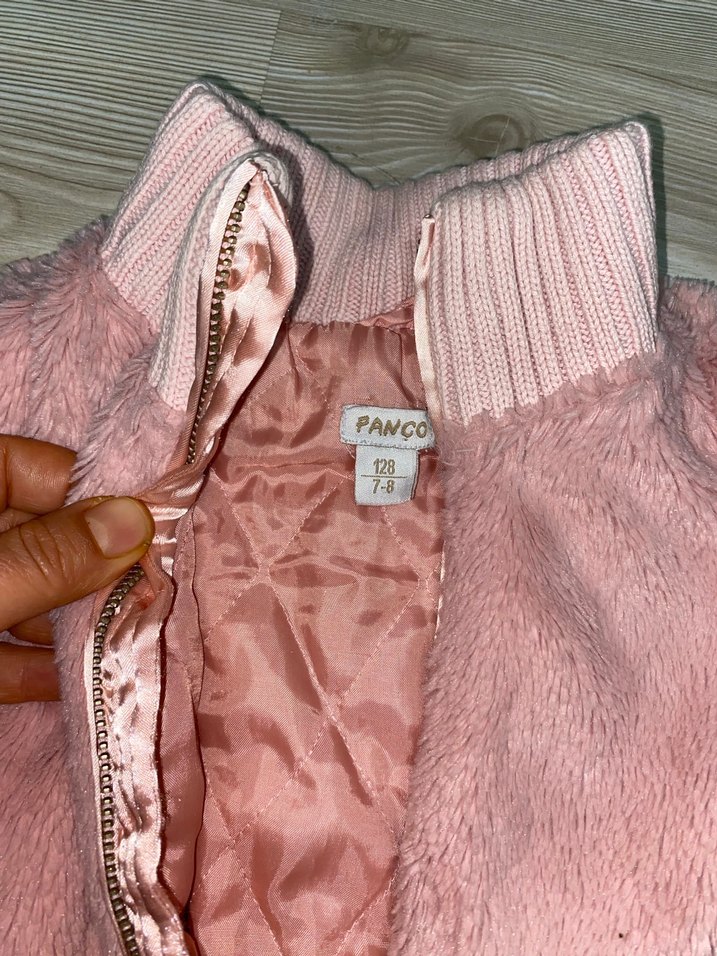 Kız Çocuk Pembe Kürklü Triko Yelek - Görsel 2