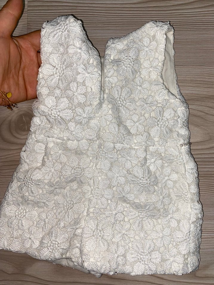 Kız Çocuk Dantel İşlemeli Beyaz Elbise - Görsel 3