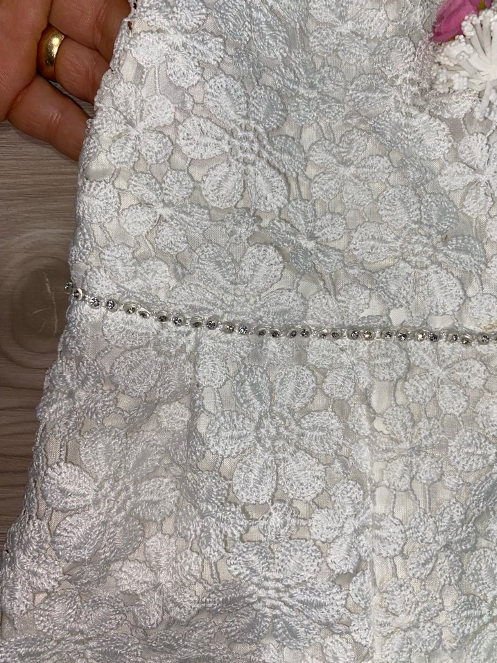 Kız Çocuk Dantel İşlemeli Beyaz Elbise - Görsel 2