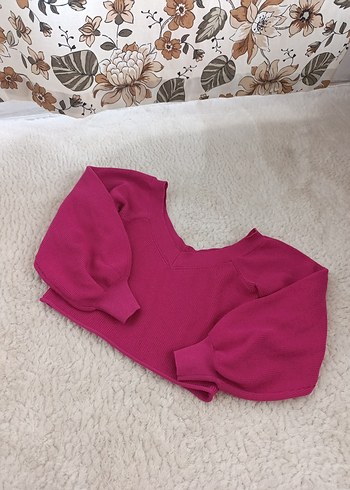 m Beden pembe Renk Pembe V Yaka Kadın Triko Kazak