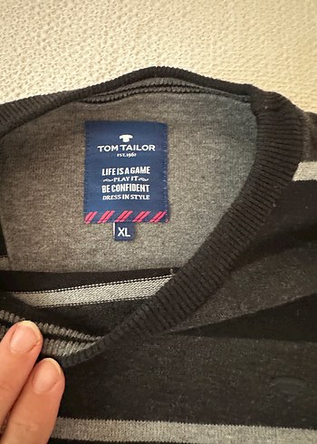 xl Beden gri Renk Gri Çizgili Pamuklu Erkek Triko