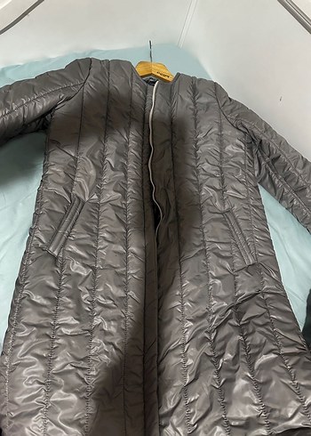 Gri Fermuarlı Kadın Kışlık şişme kaban - Görsel 4