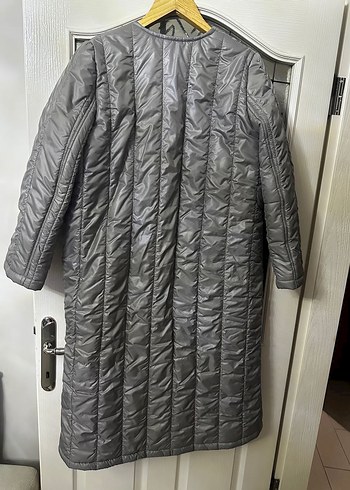 Gri Fermuarlı Kadın Kışlık şişme kaban - Görsel 3