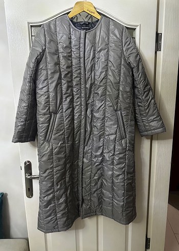 Gri Fermuarlı Kadın Kışlık şişme kaban - Görsel 2