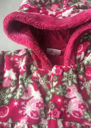 Kapüşonlu Çiçek Desenli Kız Çocuk Mont - Görsel 2