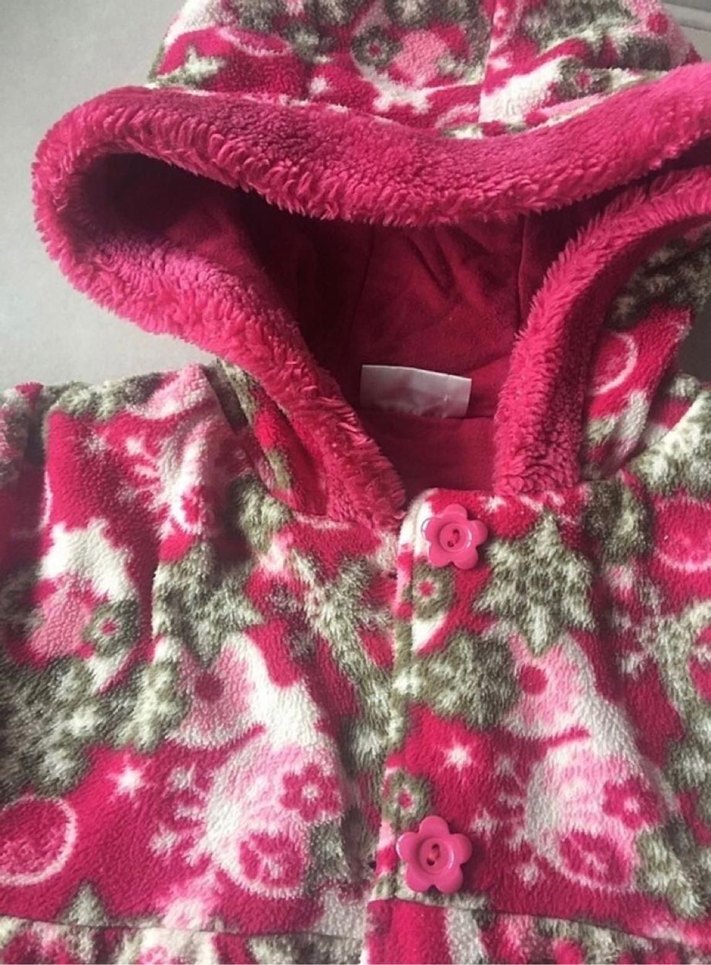 Kapüşonlu Çiçek Desenli Kız Çocuk Mont - Görsel 2