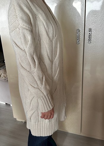 Kırık beyaz Örgü Kadın Hırka, Salaş ve uzun Boy - Görsel 3