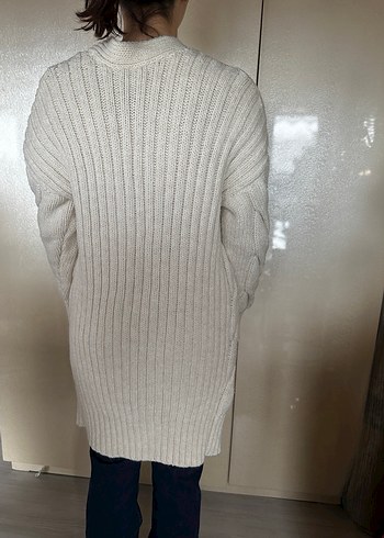 Kırık beyaz Örgü Kadın Hırka, Salaş ve uzun Boy - Görsel 2