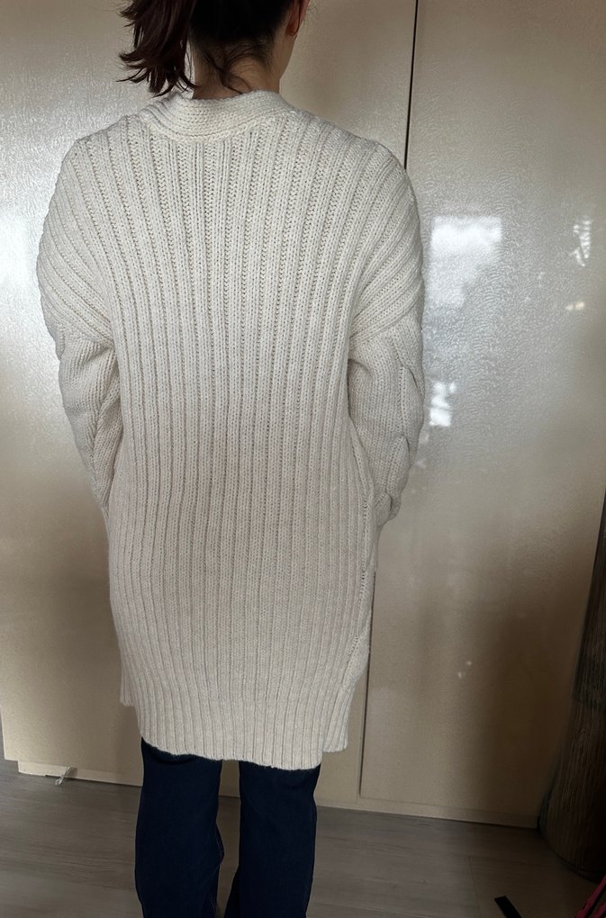 Kırık beyaz Örgü Kadın Hırka, Salaş ve uzun Boy - Görsel 2