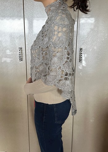 Gri Dantel Örgü Kadın Şal - Görsel 4