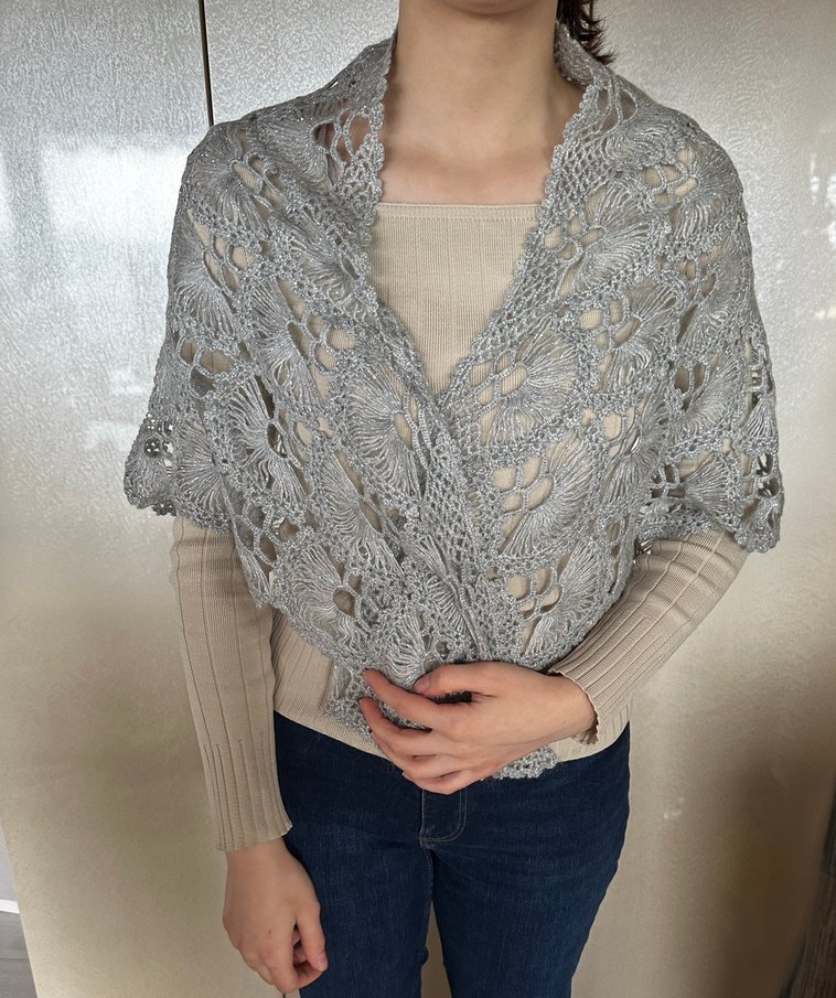 Gri Dantel Örgü Kadın Şal - Görsel 3