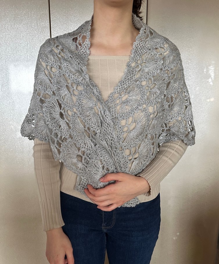Gri Dantel Örgü Kadın Şal - Görsel 2