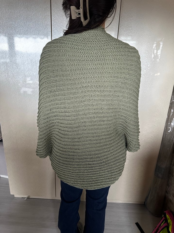 Kadın yeşil Örgü Salaş Midi Hırka - Görsel 2