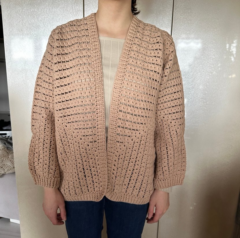 Bej Örgü Kadın Hırka V Yaka Rahat Kesim - Görsel 4