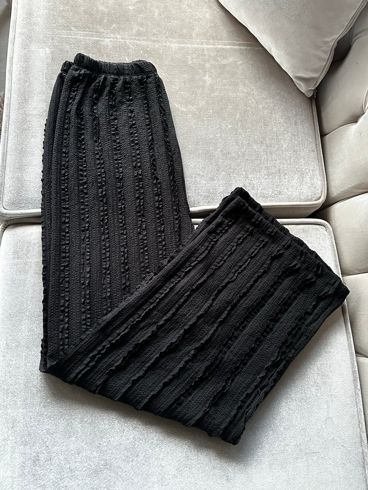 Kadın Siyah kumaş Bol Pantolon - Görsel 3