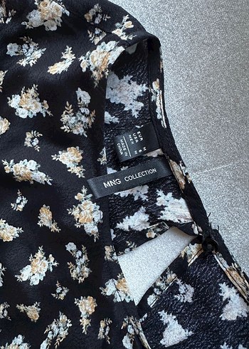 Mango Siyah Çiçek Desenli Uzun Kollu Mini Elbise
