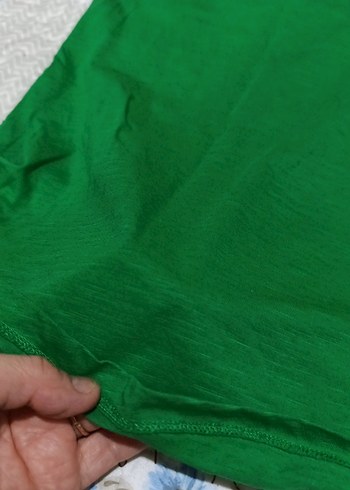 s Beden yeşil Renk V Yaka Yeşil Kısa Kollu Kadın Keten Bluz
