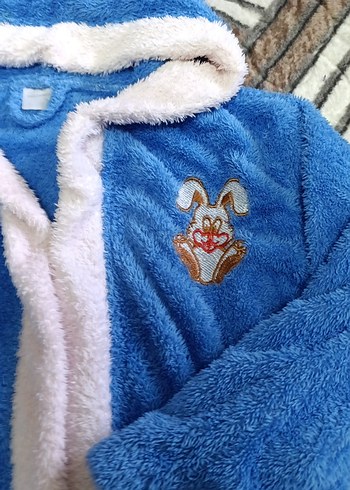 Kapüşonlu Mavi Erkek Çocuk Bornoz - Görsel 2