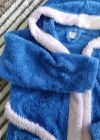 Kapüşonlu Mavi Erkek Çocuk Bornoz - Görsel 5