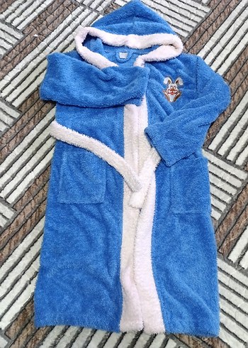 Kapüşonlu Mavi Erkek Çocuk Bornoz - Görsel 6