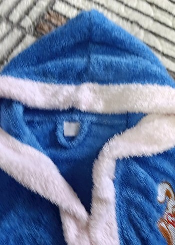 Kapüşonlu Mavi Erkek Çocuk Bornoz - Görsel 4