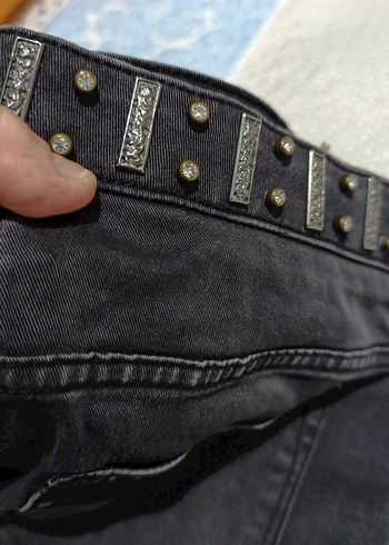 Maison Goyard Tokalı Gri Rock Punk Denim Kadın Jean