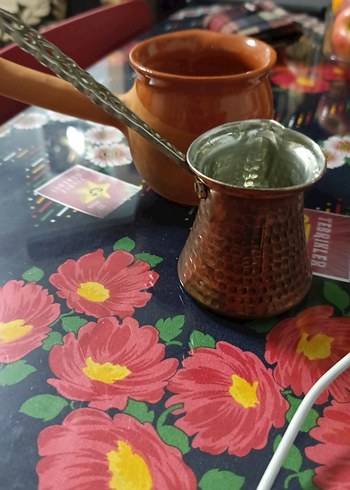 2 tane cezve bakır cezve ve toprak cezve - Görsel 15