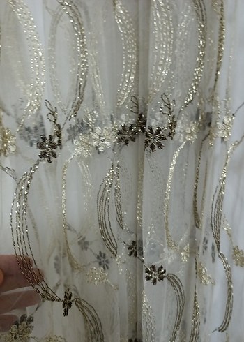 İşlemeli Beyaz Gri Perde - Görsel 4