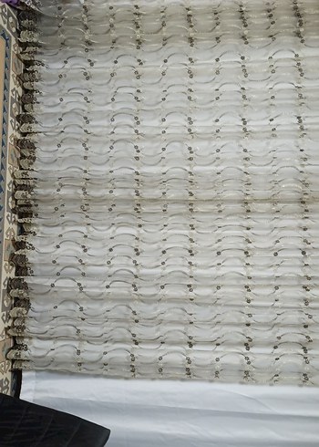 İşlemeli Beyaz Gri Perde - Görsel 6