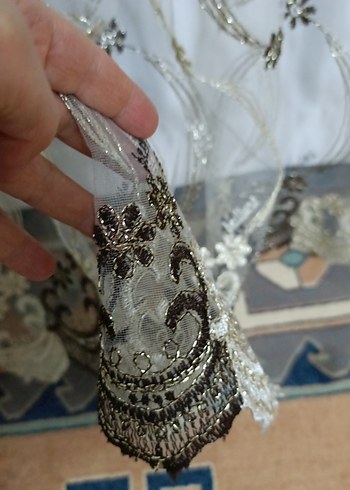 İşlemeli Beyaz Gri Perde - Görsel 5