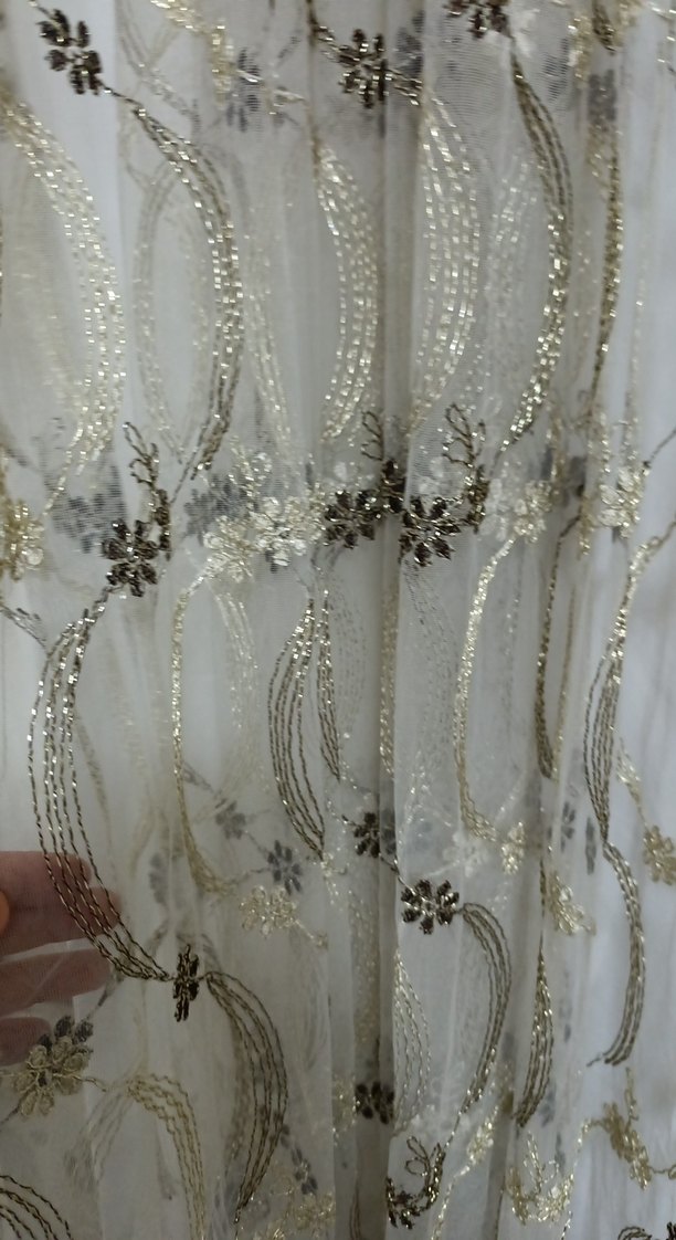 İşlemeli Beyaz Gri Perde - Görsel 4