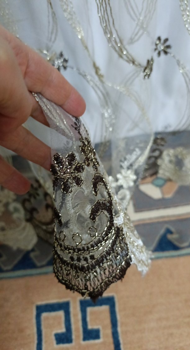 İşlemeli Beyaz Gri Perde - Görsel 5