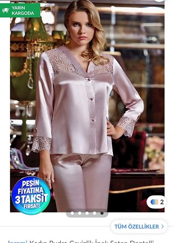 Jeremi Pembe İşlemeli Uzun Kollu Bohem Kadın Gecelik seti - Görsel 2