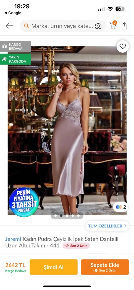 Jeremi Pembe İşlemeli Uzun Kollu Bohem Kadın Gecelik seti - Görsel 5