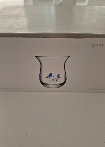 Beden Mavi Kuş Desenli İnce Cam Çay Bardağı
