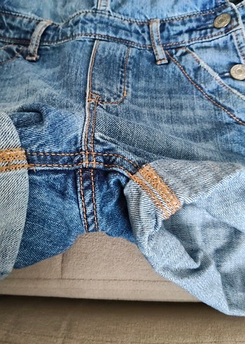 Kız çocuk Mavi Denim Kısa Salopet - Görsel 2