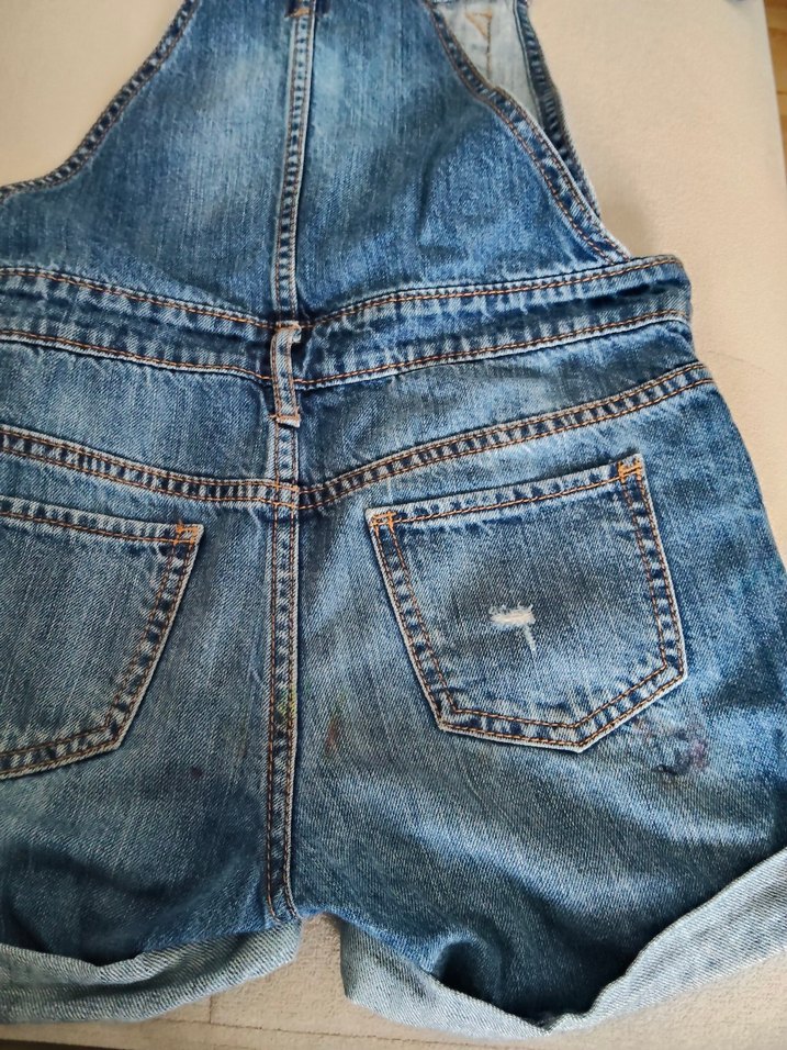 Kız çocuk Mavi Denim Kısa Salopet - Görsel 4