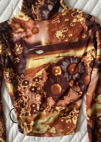Bershka Kahverengi Bağlama Desenli Bohem Bluz