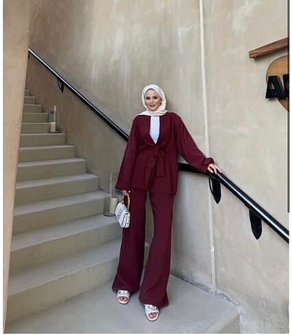 Bordo tesettür takım