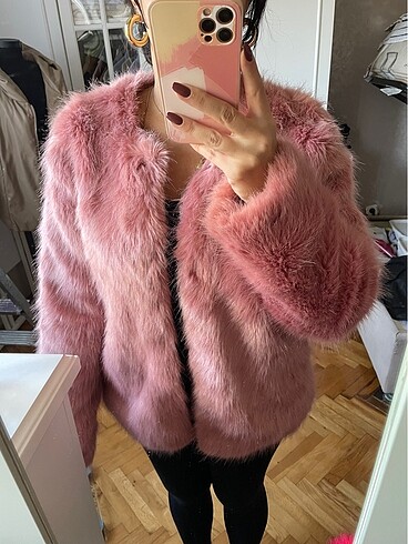 Bershka Pembe Kürk Ceket