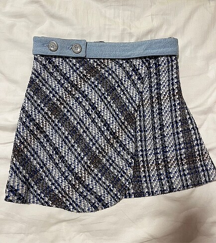 Zara Zara kontrast dokulu denim etek