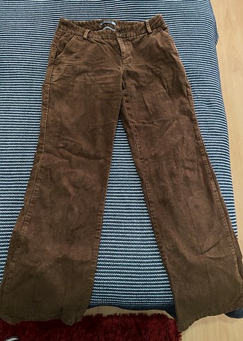 Kahverengi Kadın kadife  Kumaş Pantolon - Görsel 3