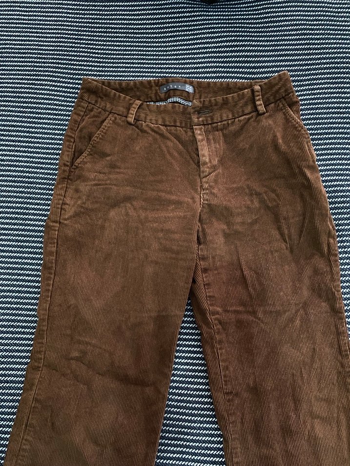 Kahverengi Kadın kadife  Kumaş Pantolon - Görsel 2