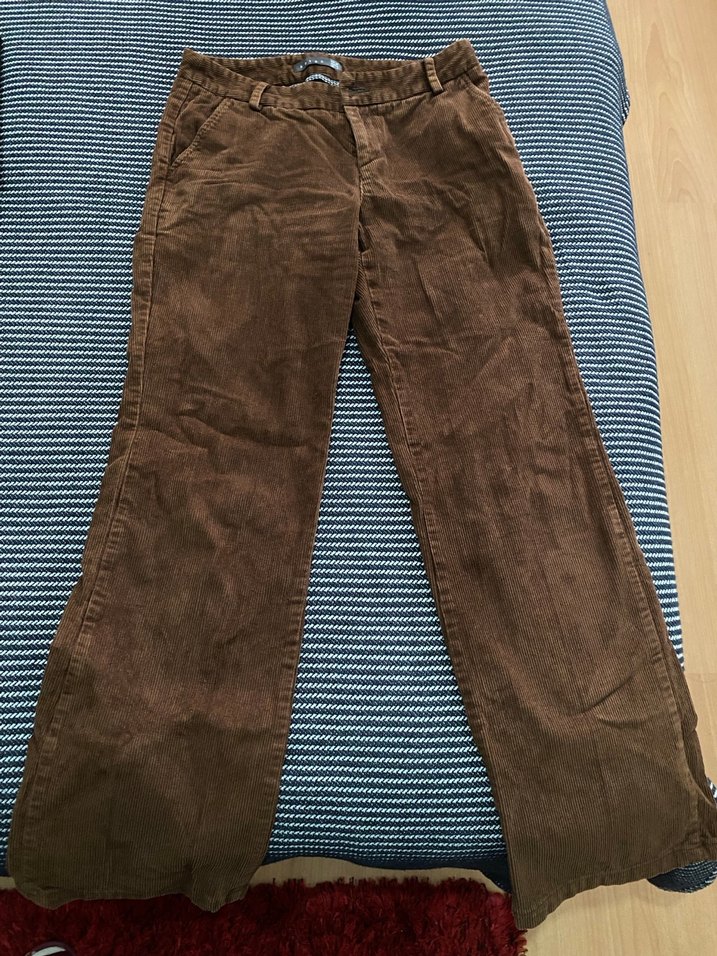 Kahverengi Kadın kadife  Kumaş Pantolon - Görsel 3