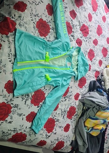 Kız Çocuk Turkuaz Kapüşonlu Fermuarlı Yağmurluk - Görsel 2