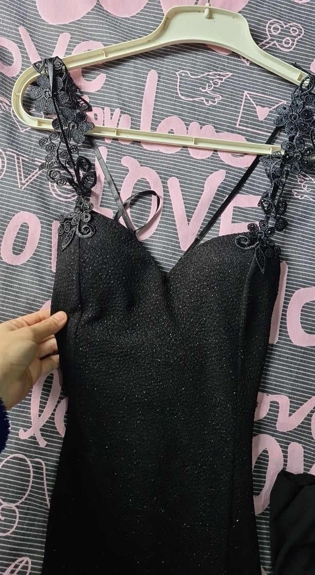 Dantel Detaylı Siyah Midi Strappy Elbise - Görsel 4