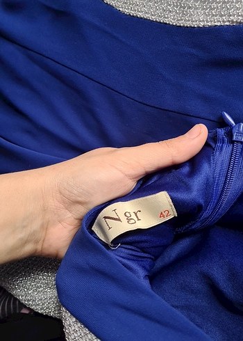 Mavi Drapeli Uzun Abiye Elbise - Görsel 6