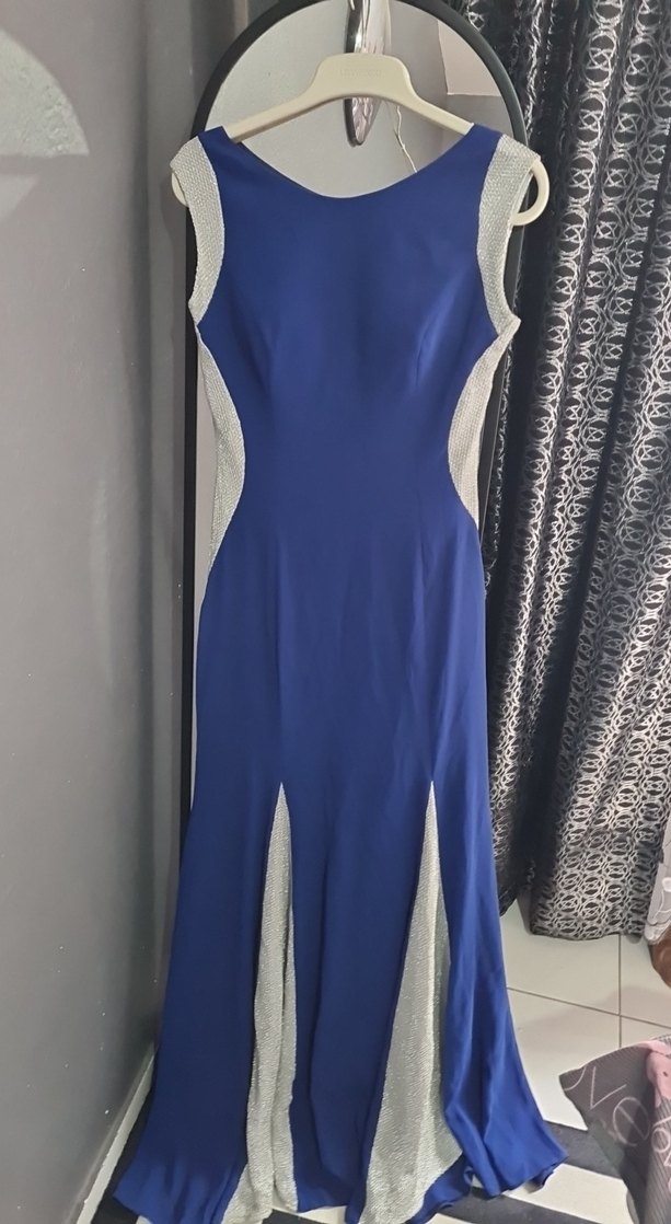 Mavi Drapeli Uzun Abiye Elbise - Görsel 3